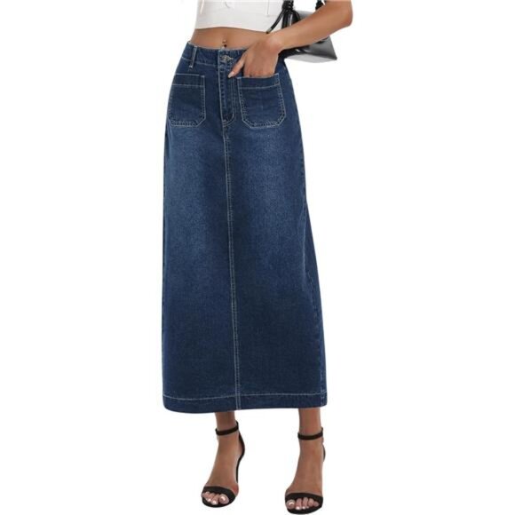 Long Denim Skirt for Women Dark Blue - Picture 1 of 6